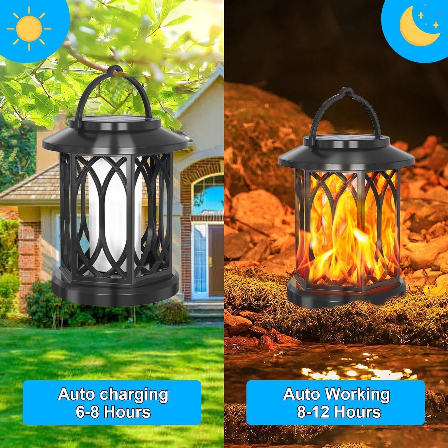 Solar Powered Flame Effect Garden Lantern with Clip