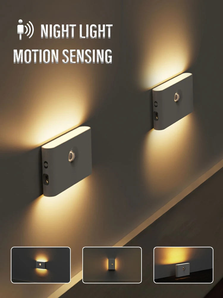 LED Intelligent Sensor Night Light Wireless USB Charging Motion Sensor Wall Light for Bedroom Corridor Cabinet Lighting