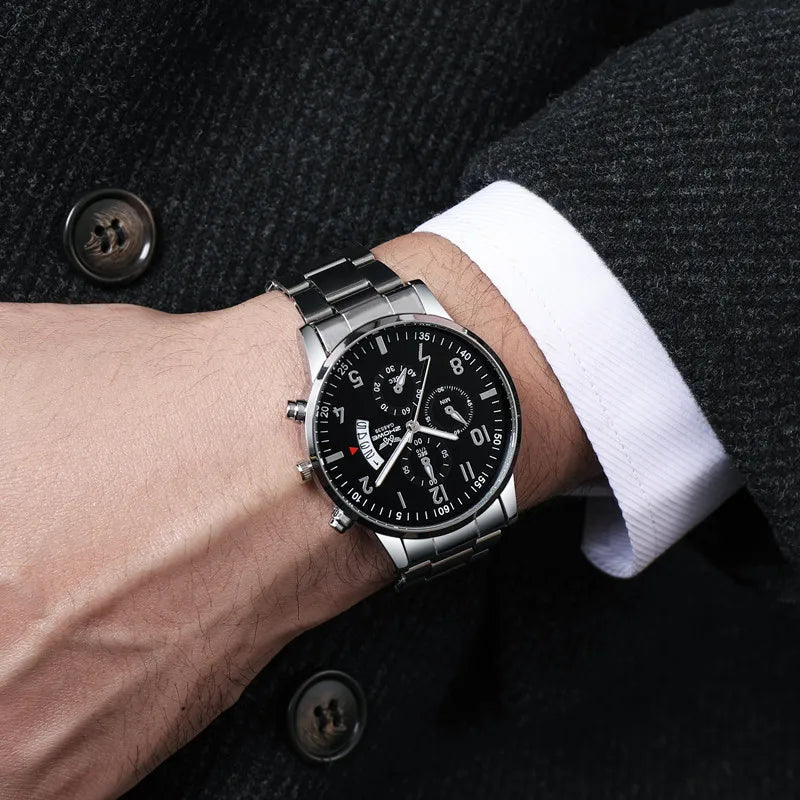 1PC Men's Luxury Watch Fashion Business Calendar Men's Steel Belt Watch Men's Christmas Valentine's Day Gift
