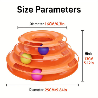 3 Layer Interactive Cat Toy Tower with Colorful Balls Mental Physical Exerciser, Fun Puzzle Game for Active Cats
