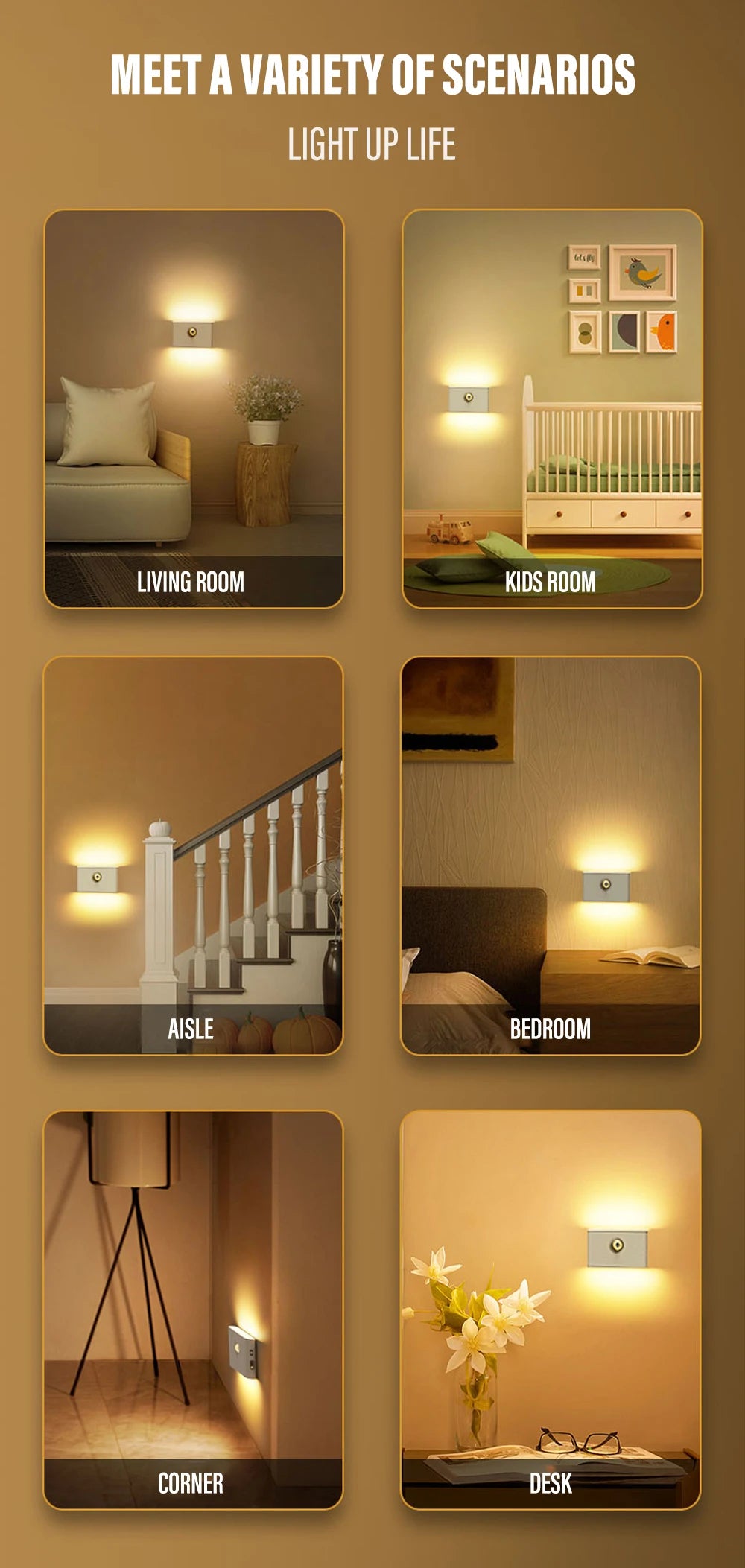 LED Intelligent Sensor Night Light Wireless USB Charging Motion Sensor Wall Light for Bedroom Corridor Cabinet Lighting