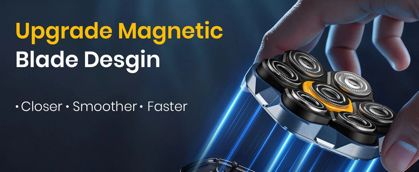 7D Head Shaver Magnetic Head Shavers for Bald Men IPX7 Waterproof Floating Cutter Wet/Dry Electric Razor