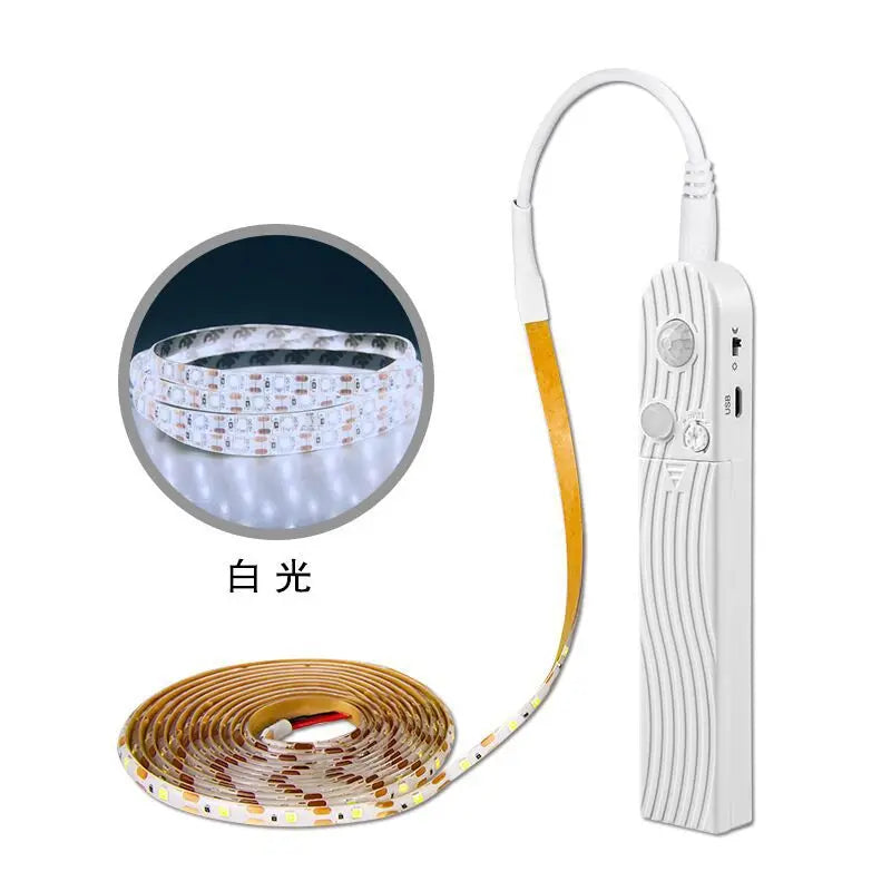 5M Battery Led Strip with PIR Motion Sensor Induction Night Light Tape Under Cabinet Light for Room Wardrobe Indoor Lighting