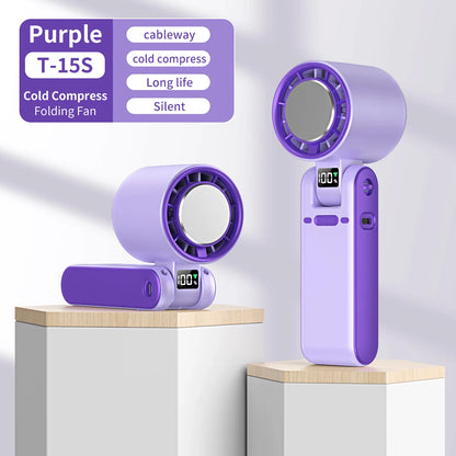 Mini Fan Portable Neck Air Cooling Fan Rechargeable Foldable Handy Fan Small Handheld Cool Fan Outdoor Neck Handing Fan 3000mAh