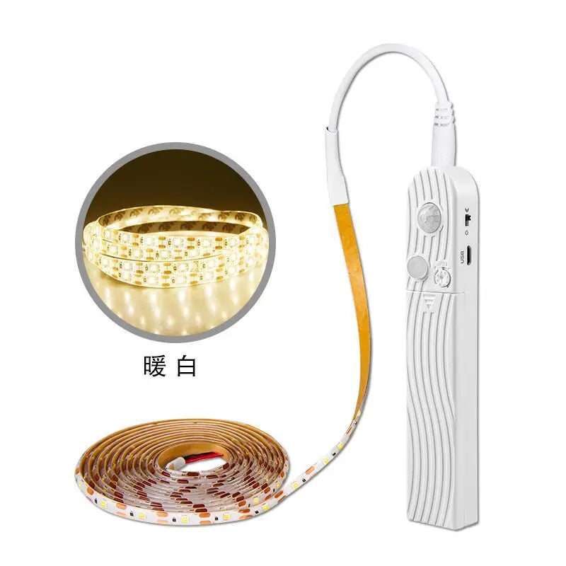 5M Battery Led Strip with PIR Motion Sensor Induction Night Light Tape Under Cabinet Light for Room Wardrobe Indoor Lighting