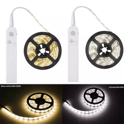 5M Battery Led Strip with PIR Motion Sensor Induction Night Light Tape Under Cabinet Light for Room Wardrobe Indoor Lighting