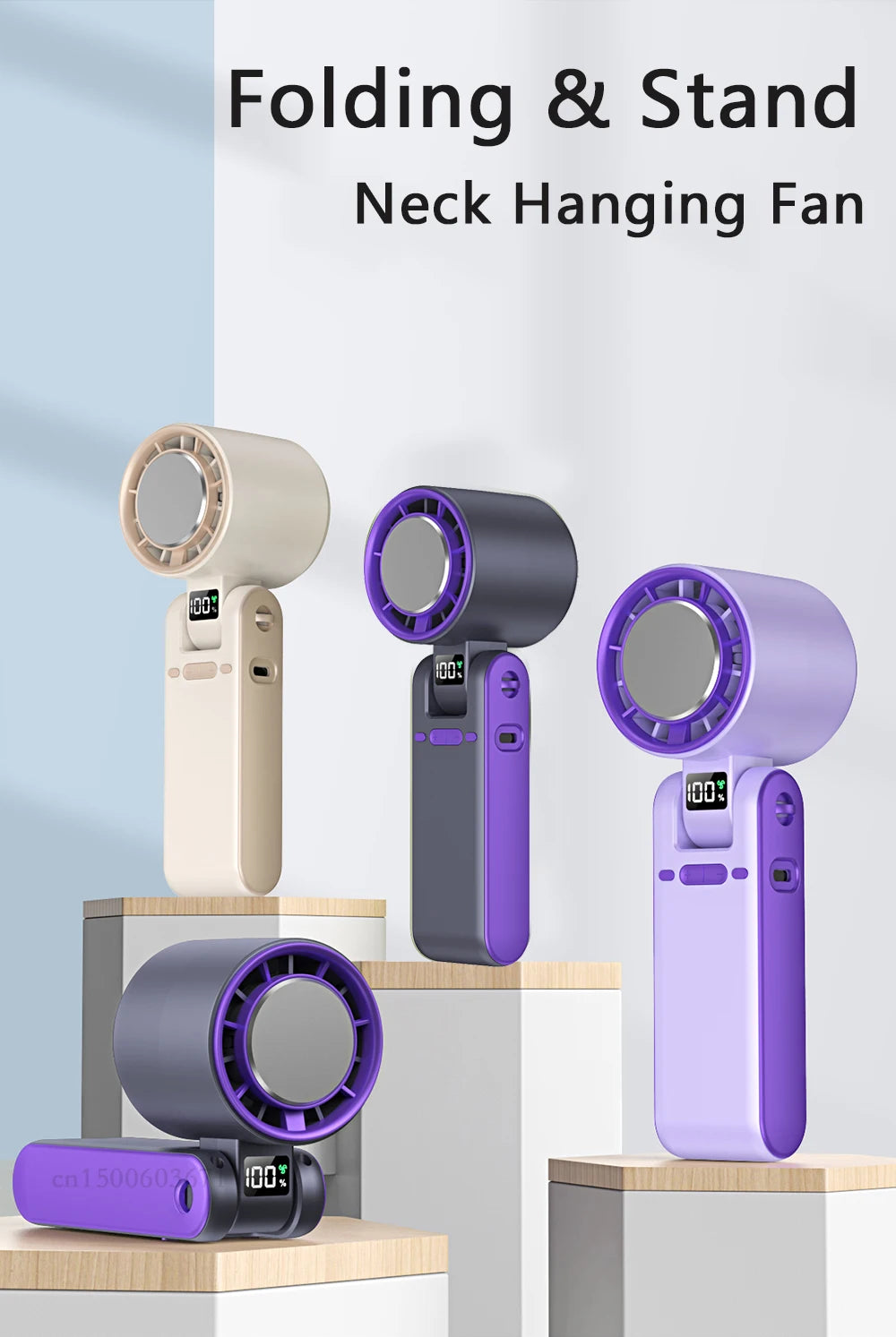 Mini Fan Portable Neck Air Cooling Fan Rechargeable Foldable Handy Fan Small Handheld Cool Fan Outdoor Neck Handing Fan 3000mAh
