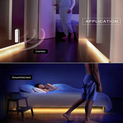 5M Battery Led Strip with PIR Motion Sensor Induction Night Light Tape Under Cabinet Light for Room Wardrobe Indoor Lighting