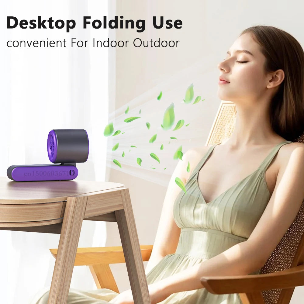 Mini Fan Portable Neck Air Cooling Fan Rechargeable Foldable Handy Fan Small Handheld Cool Fan Outdoor Neck Handing Fan 3000mAh