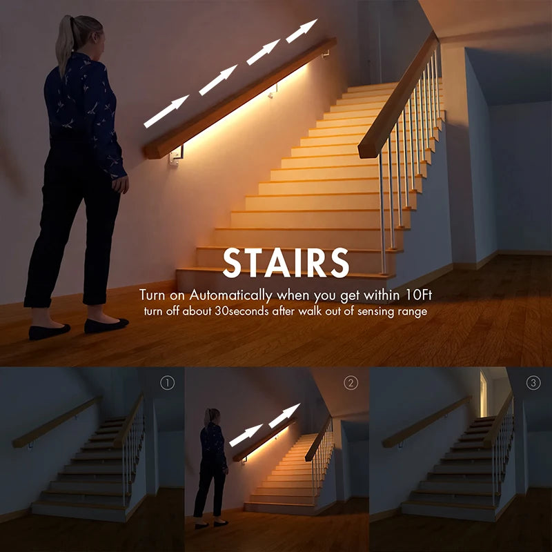 Motion Sensor Stair Lights With Chase Effect Under Bed Lights Under Cabinet Lights, Motion Activated Led Light Strip for Home