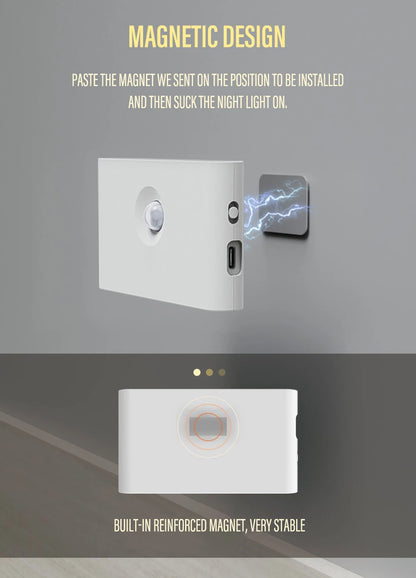LED Intelligent Sensor Night Light Wireless USB Charging Motion Sensor Wall Light for Bedroom Corridor Cabinet Lighting