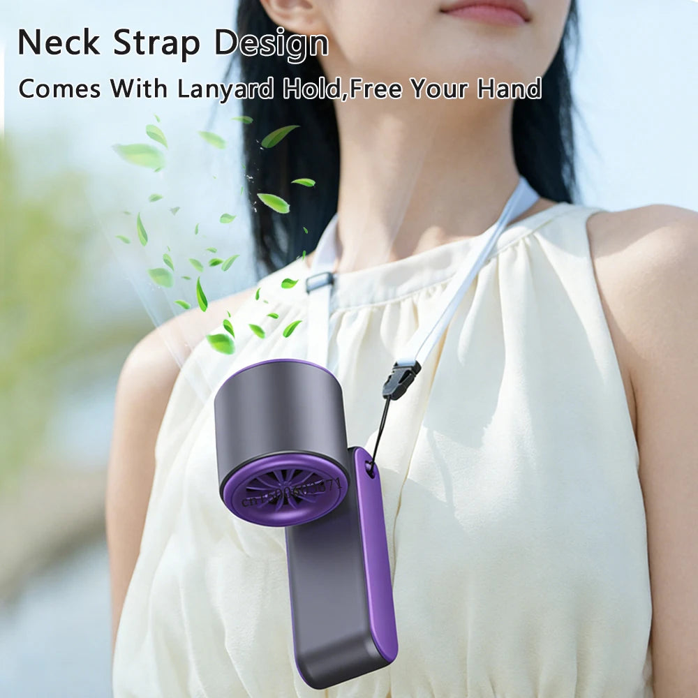 Mini Fan Portable Neck Air Cooling Fan Rechargeable Foldable Handy Fan Small Handheld Cool Fan Outdoor Neck Handing Fan 3000mAh
