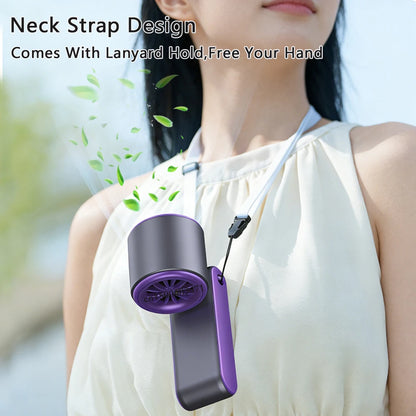 Mini Fan Portable Neck Air Cooling Fan Rechargeable Foldable Handy Fan Small Handheld Cool Fan Outdoor Neck Handing Fan 3000mAh