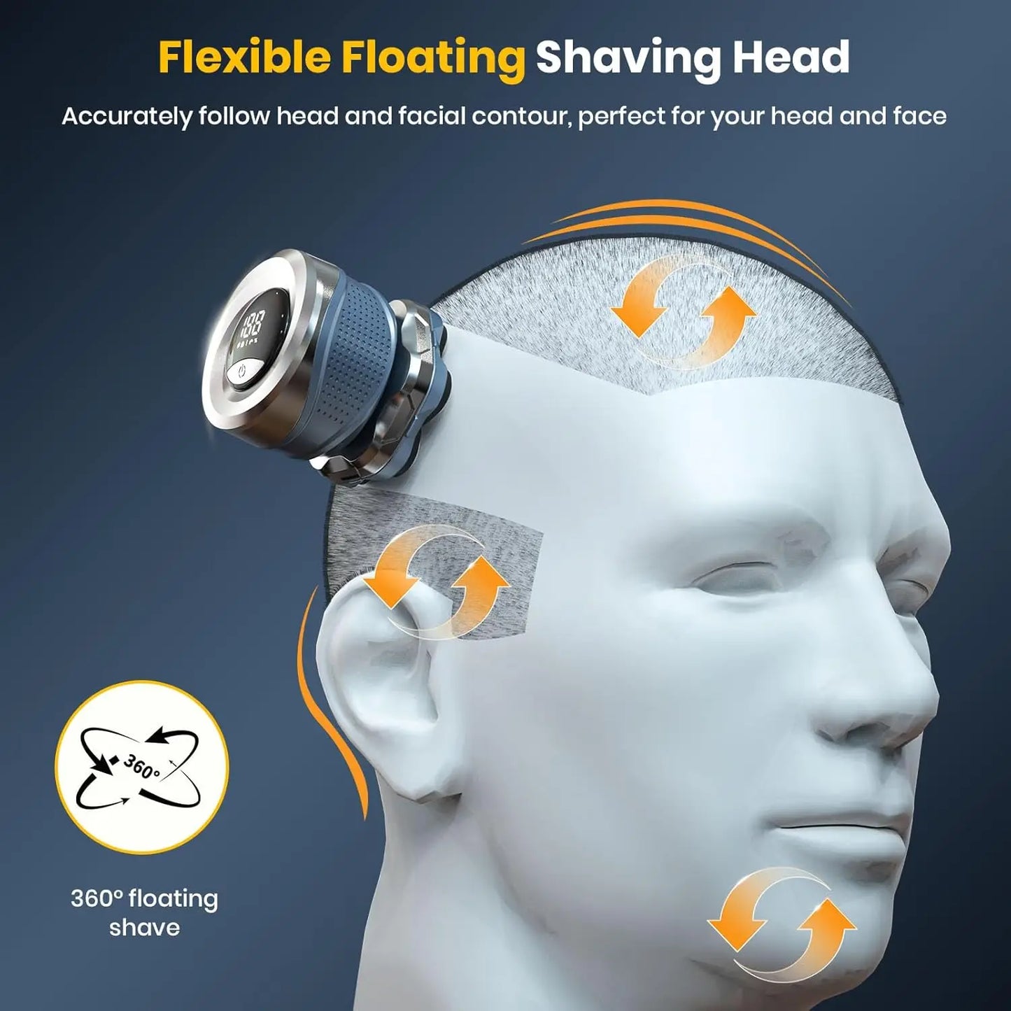 7D Head Shaver Magnetic Head Shavers for Bald Men IPX7 Waterproof Floating Cutter Wet/Dry Electric Razor