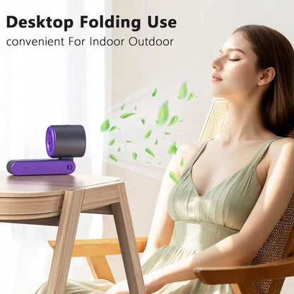Mini Fan Portable Neck Air Cooling Fan Rechargeable Foldable Handy Fan Small Handheld Cool Fan Outdoor Neck Handing Fan 3000mAh