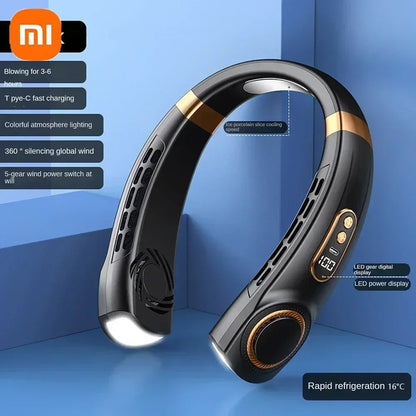 Xiaomi USB Rechargeable Neck Fan 8000mAh Portable Bladeless MINI Electric Ventilador Silent Neckband Wearable Cooling FAN
