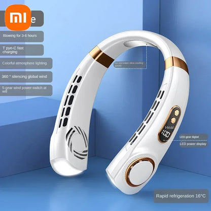 Xiaomi USB Rechargeable Neck Fan 8000mAh Portable Bladeless MINI Electric Ventilador Silent Neckband Wearable Cooling FAN