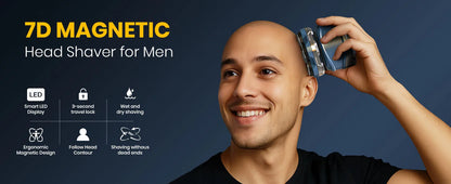 7D Head Shaver Magnetic Head Shavers for Bald Men IPX7 Waterproof Floating Cutter Wet/Dry Electric Razor