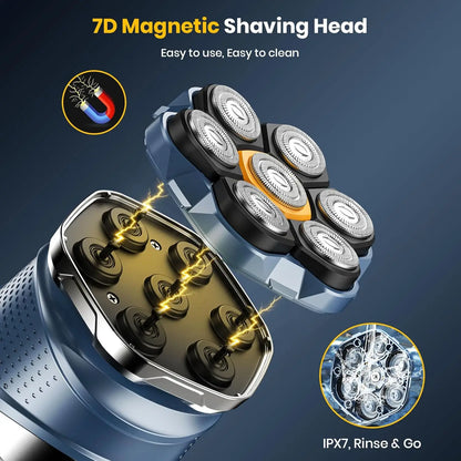 7D Head Shaver Magnetic Head Shavers for Bald Men IPX7 Waterproof Floating Cutter Wet/Dry Electric Razor