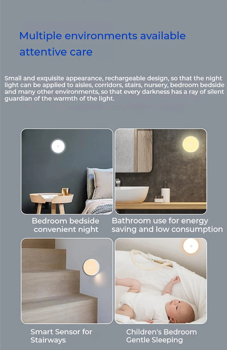 5pcs Wireless LED Night Light Motion Sensor Lamp USB NightLights for Bedroom Kitchen Stair Hallway Wardrobe Lighting Cupboard