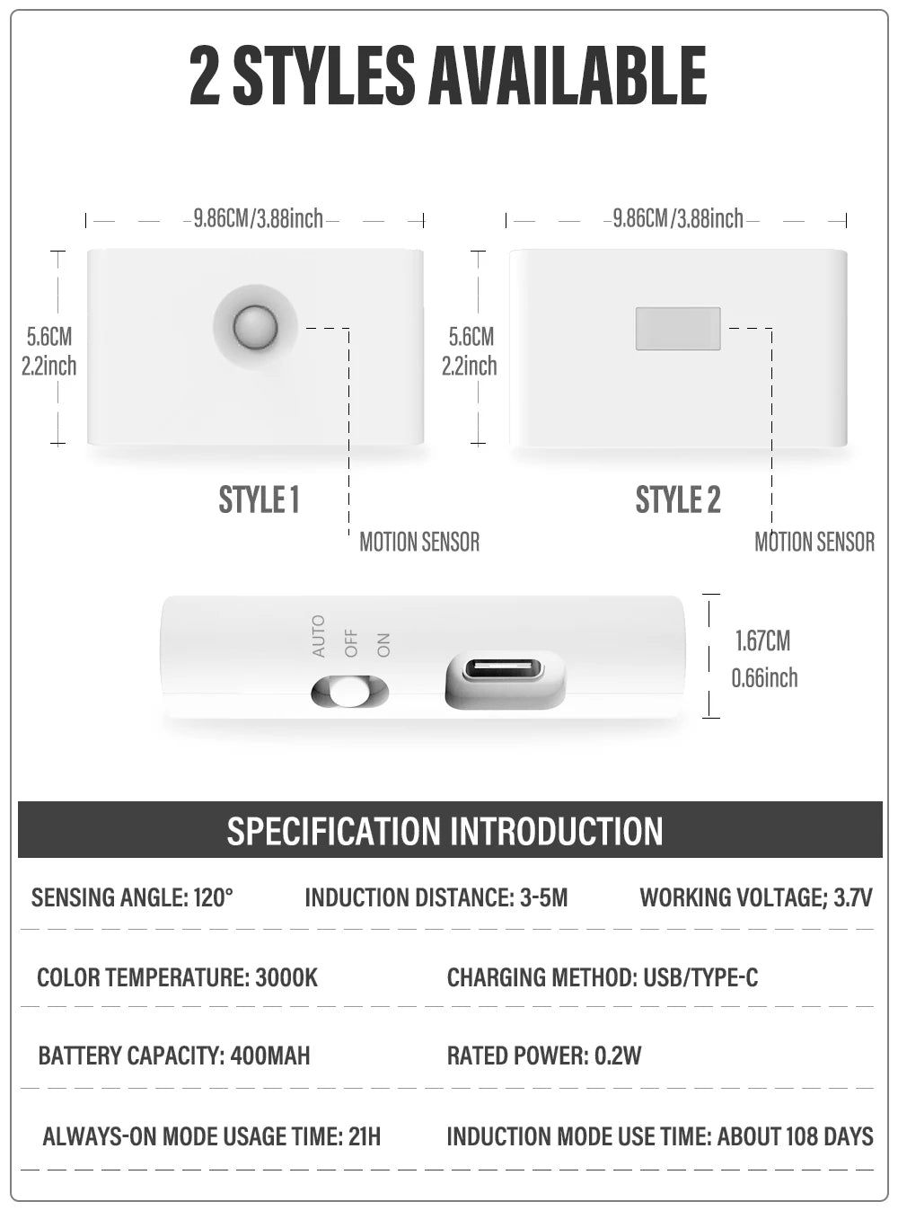 LED Intelligent Sensor Night Light Wireless USB Charging Motion Sensor Wall Light for Bedroom Corridor Cabinet Lighting