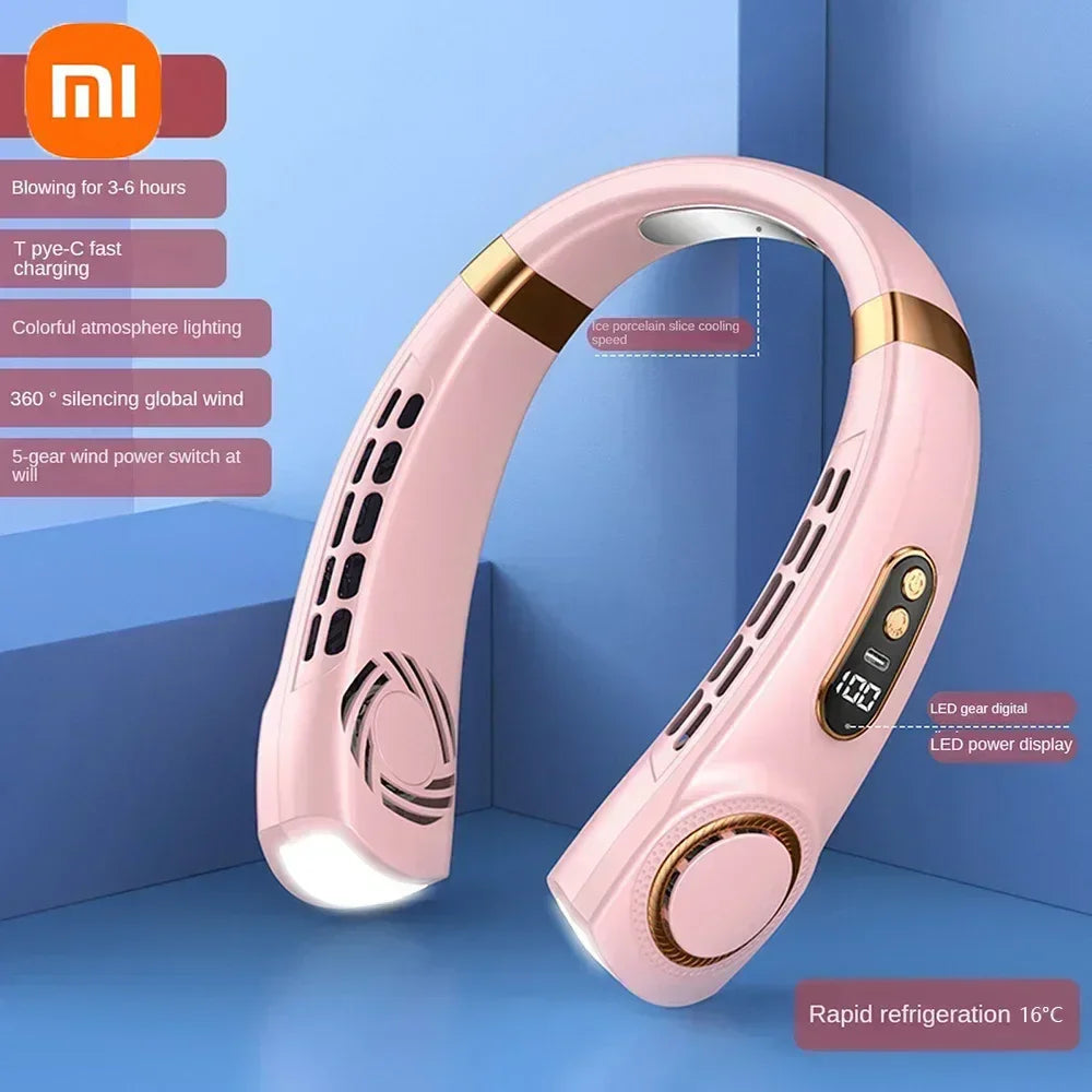 Xiaomi USB Rechargeable Neck Fan 8000mAh Portable Bladeless MINI Electric Ventilador Silent Neckband Wearable Cooling FAN