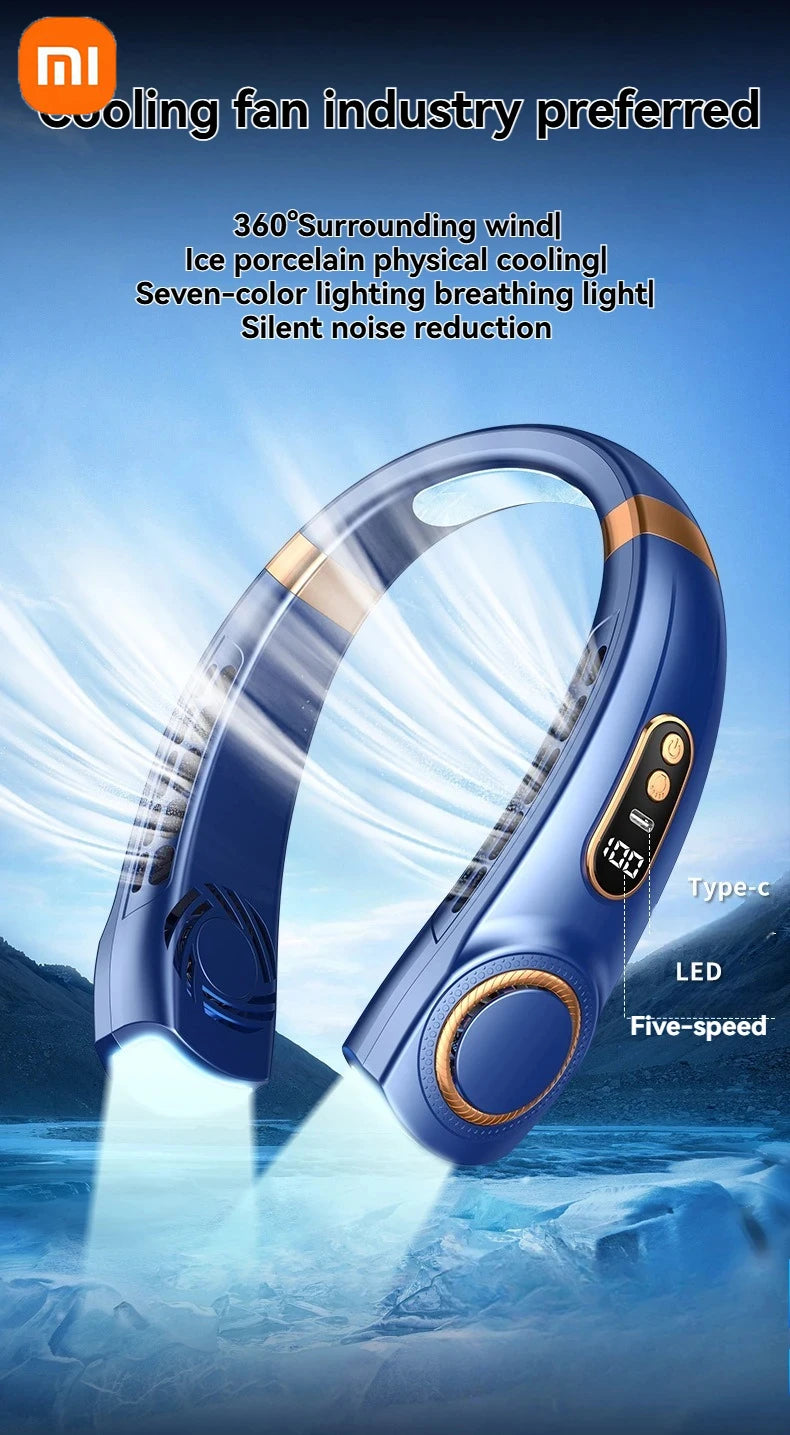 Xiaomi USB Rechargeable Neck Fan 8000mAh Portable Bladeless MINI Electric Ventilador Silent Neckband Wearable Cooling FAN