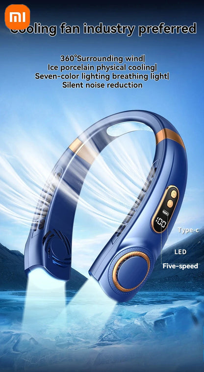 Xiaomi USB Rechargeable Neck Fan 8000mAh Portable Bladeless MINI Electric Ventilador Silent Neckband Wearable Cooling FAN