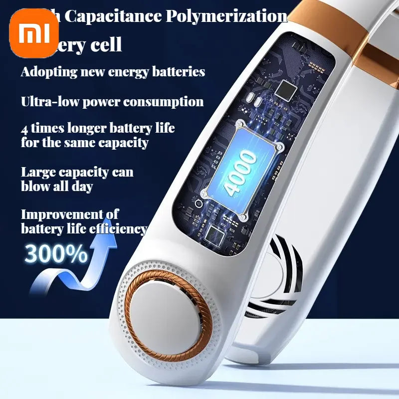Xiaomi USB Rechargeable Neck Fan 8000mAh Portable Bladeless MINI Electric Ventilador Silent Neckband Wearable Cooling FAN
