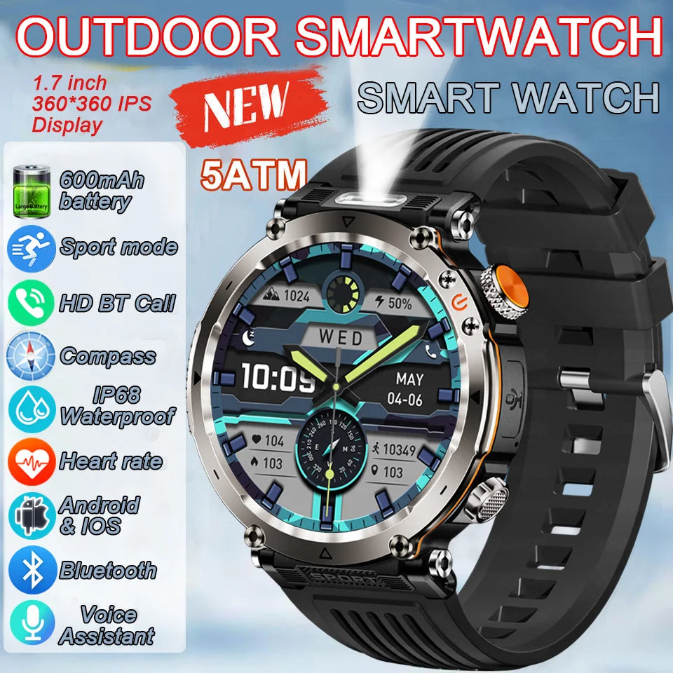 2025 New Fashion Luxury 5ATM Watch HT30 GPS Compass Smart Watch Outdoor Sport Man AMOLED 366*366 NFC Heart Rate IP68 Smartwatch