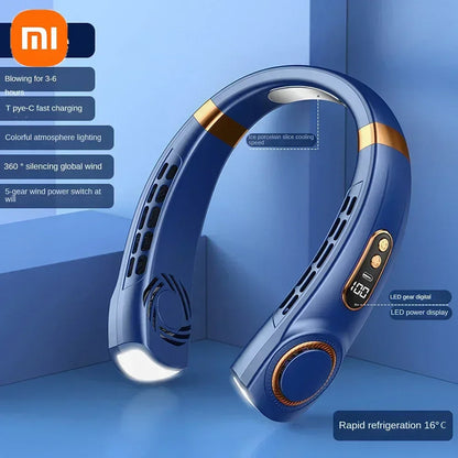 Xiaomi USB Rechargeable Neck Fan 8000mAh Portable Bladeless MINI Electric Ventilador Silent Neckband Wearable Cooling FAN
