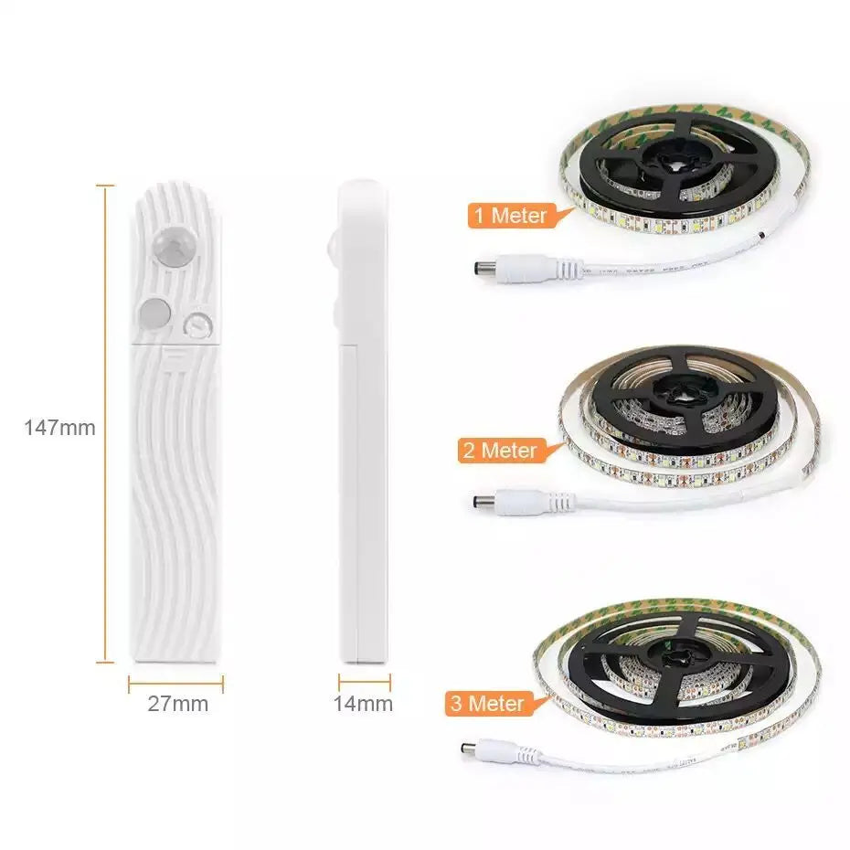 5M Battery Led Strip with PIR Motion Sensor Induction Night Light Tape Under Cabinet Light for Room Wardrobe Indoor Lighting
