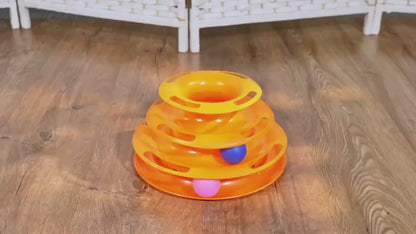 3 Layer Interactive Cat Toy Tower with Colorful Balls Mental Physical Exerciser, Fun Puzzle Game for Active Cats