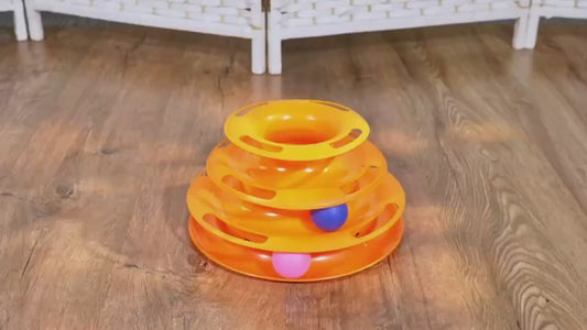 3 Layer Interactive Cat Toy Tower with Colorful Balls Mental Physical Exerciser, Fun Puzzle Game for Active Cats